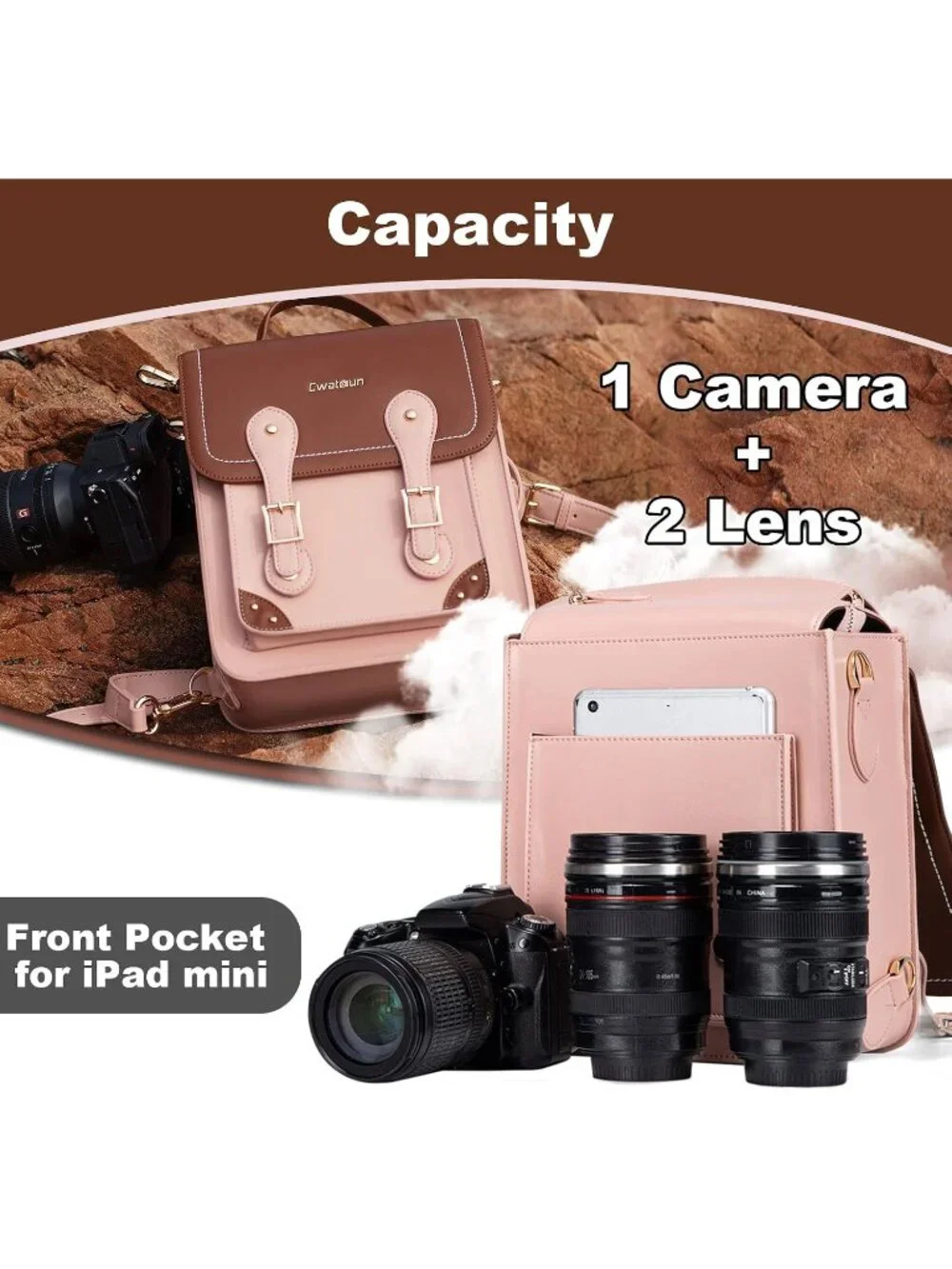 Camera Bag, Retro Camera Crossbody Case, Vintage PU Leather Waterproof